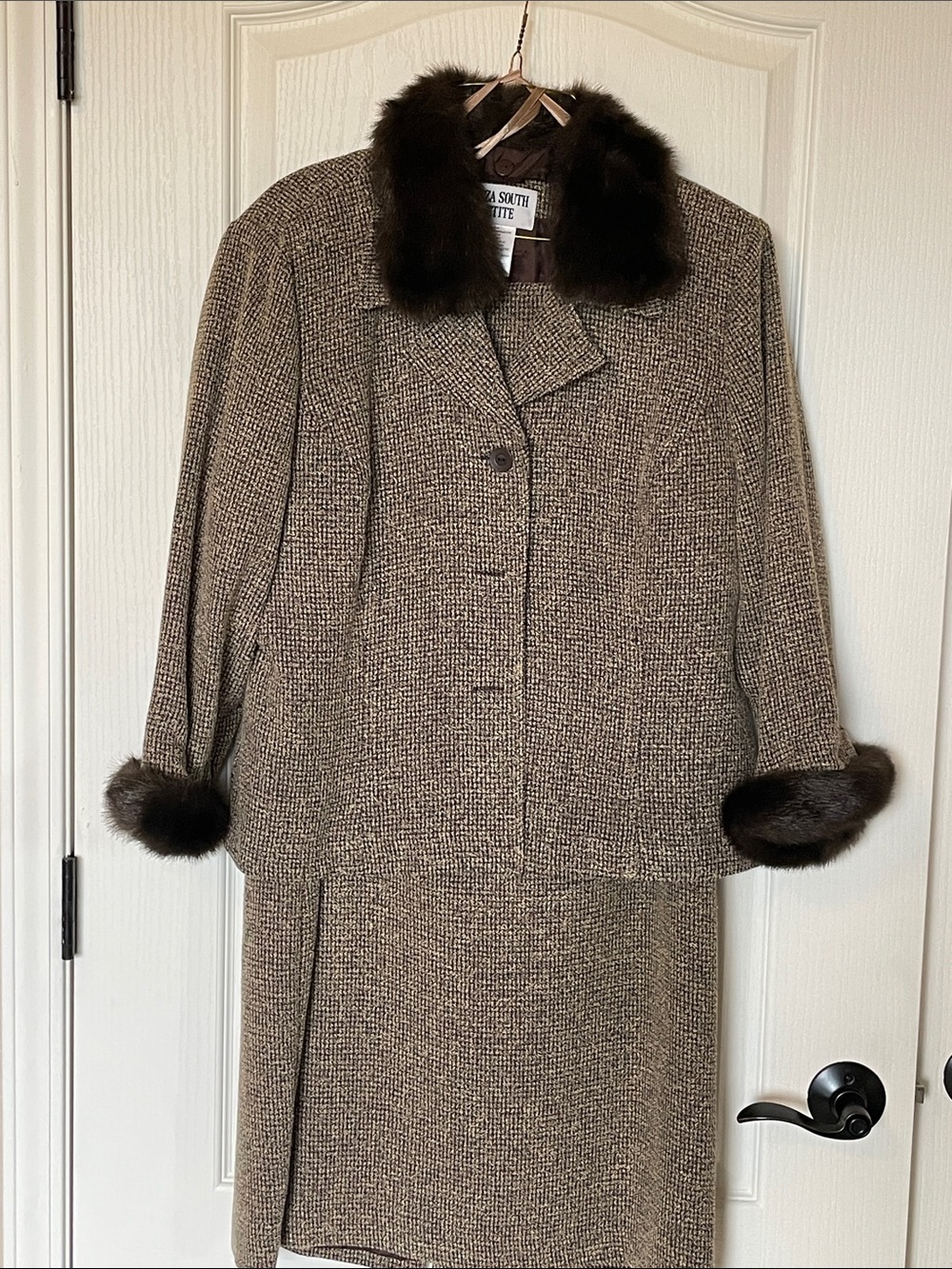 Plaza South Petite Brown Tweed Coat & Matching Dress Set Size 14P